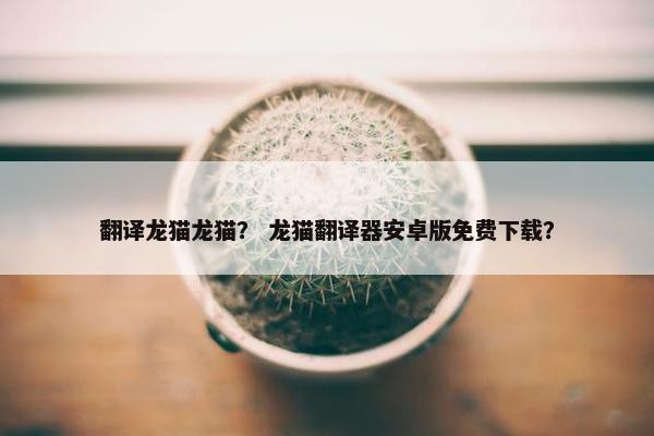 翻译龙猫龙猫？ 龙猫翻译器安卓版免费下载？
